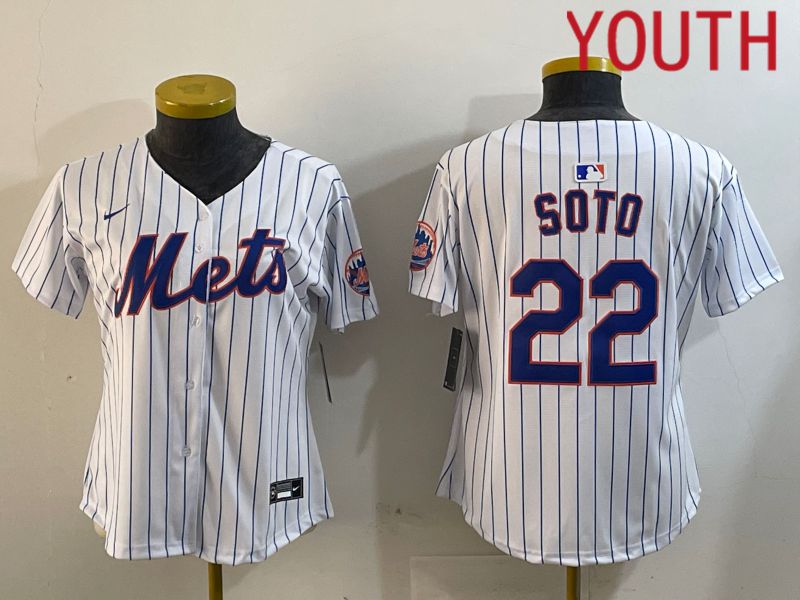 Youth New York Mets #22 Soto White Stripe Game 2024 Nike MLB Jersey style 1